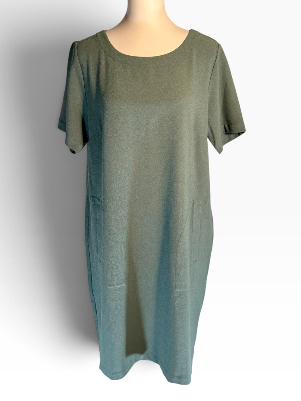 Linea Louis Dell'Olio Sage Green Crepe Shift Dress M Short Sleeve